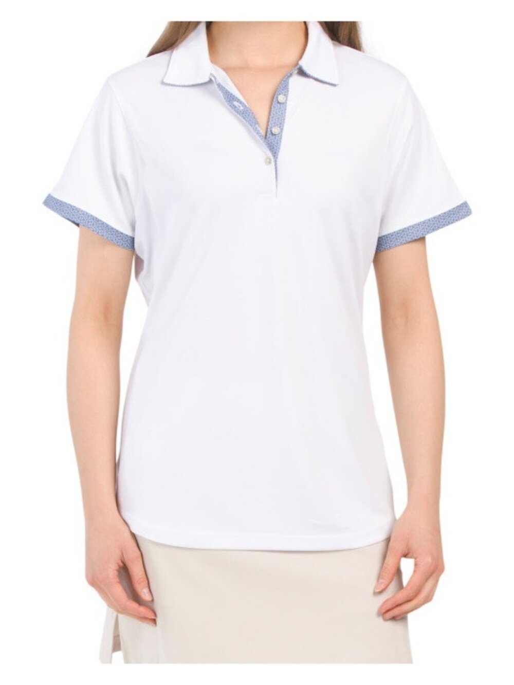 Bermuda Sands Golf Polo Shirt Womens Size Large White Blue Wick Away 50+ UPF New